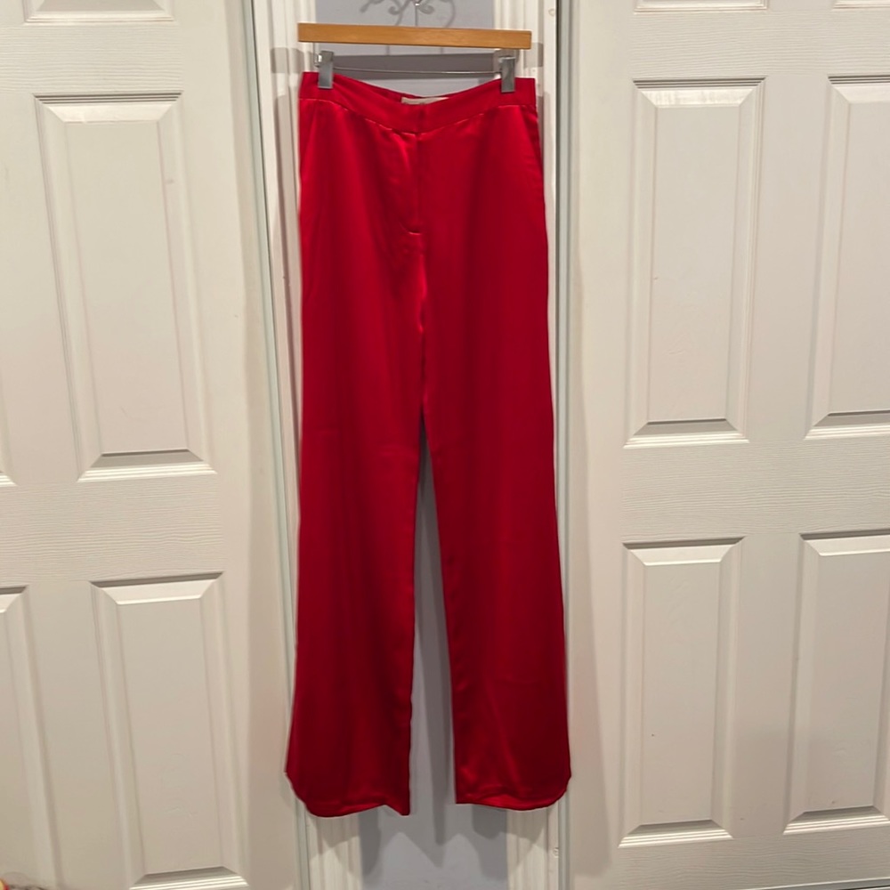 STONED IMMACULATE ELTON SILK SLACKS PANTS RED HOT 💄 BNWOT